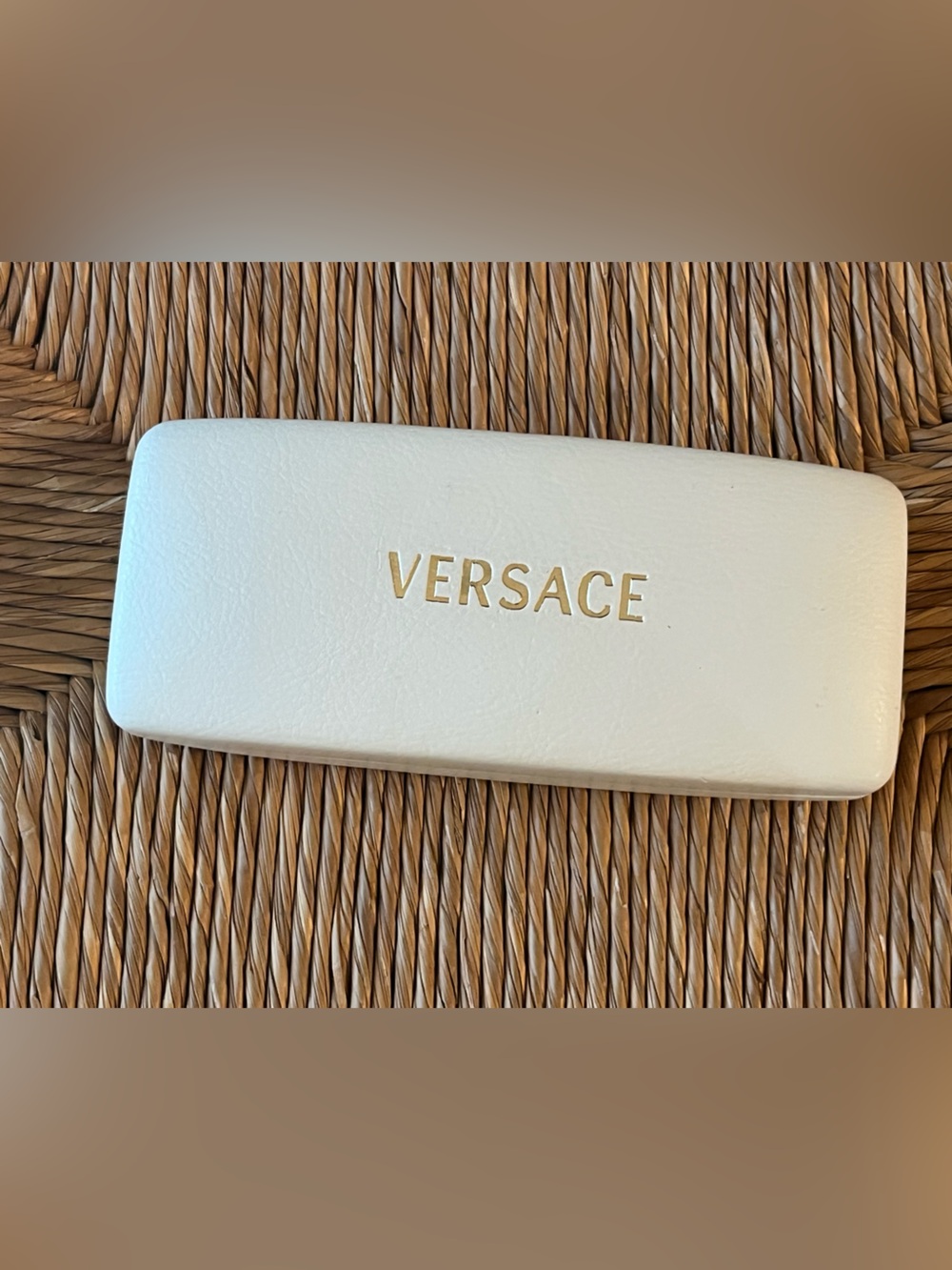 Authentic Versace Cream Off White Hard Sunglasses Eyeglasses Case Gold Logo